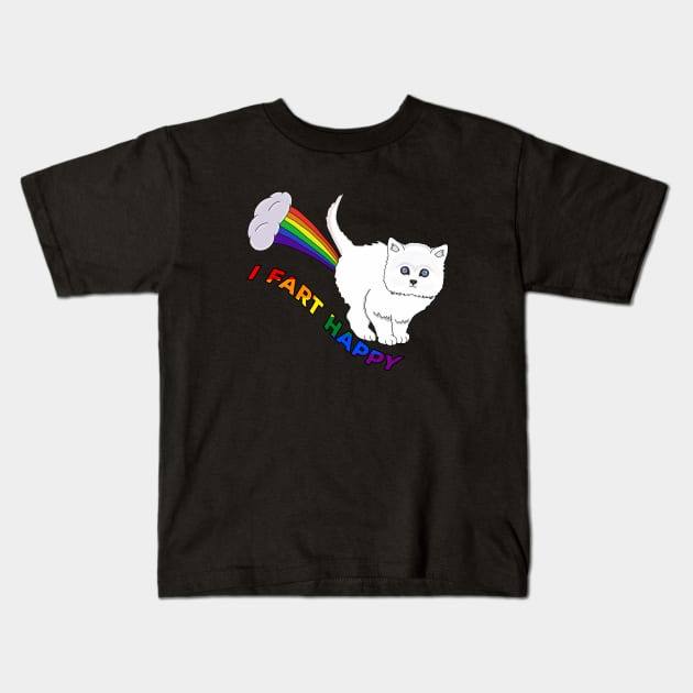 I Fart Happy - Funny Cat Fart Rainbow Kids T-Shirt by DiegoCarvalho